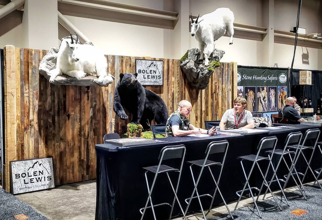 Picture of trophy black bear at Bolen Lewis Trophy Guiding booth at a trade show.